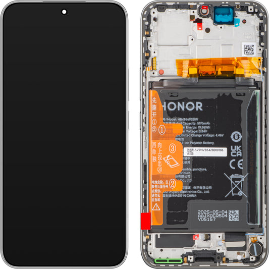 Display mit Touchscreen Honor 400, mit Rahmen und Akku, Weiß (Meteor Silver), Service Pack 0235APNN
