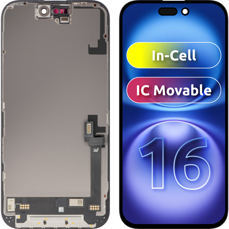 JK Touchscreen Display for Apple iPhone 16, with Frame, Movable In-Cell IC LCD Version, Black