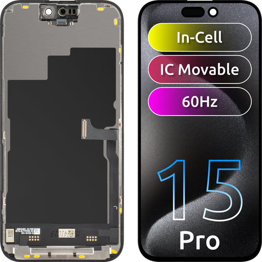 Display mit Touchscreen JK für Apple iPhone 15 Pro, mit Rahmen, LCD In-Cell IC Movable Version, Schwarz