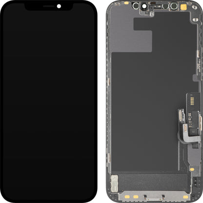 Display mit MP Touchscreen kompatibel mit Apple iPhone 12 / 12 Pro, mit Rahmen, Soft OLED IC Movable FHD Version, Schwarz