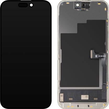 Display mit Touchscreen MP kompatibel mit Apple iPhone 15 Pro, mit Rahmen, Soft OLED FHD 120Hz Diagnoseversion, Schwarz