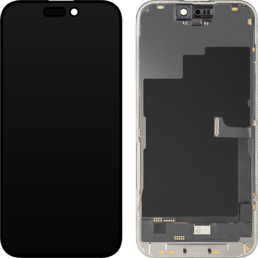 Display mit MP Touchscreen kompatibel mit Apple iPhone 15 Pro, mit Rahmen, OLED FHD Diagnostic Version, Schwarz