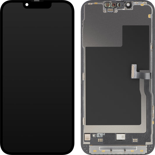 Display mit MP Touchscreen kompatibel mit Apple iPhone 13 Pro, mit Rahmen, Premium Soft OLED FHD 120Hz, Schwarz