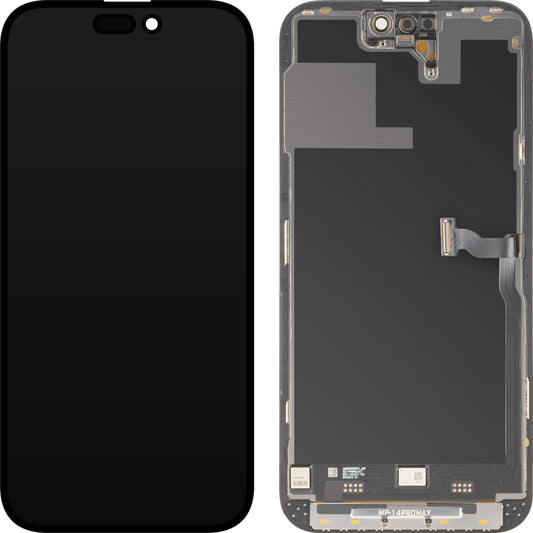MP Touchscreen-Display kompatibel mit Apple iPhone 14 Pro Max, mit Rahmen, Premium Soft OLED FHD 120Hz Diagnostic Version, Schwarz