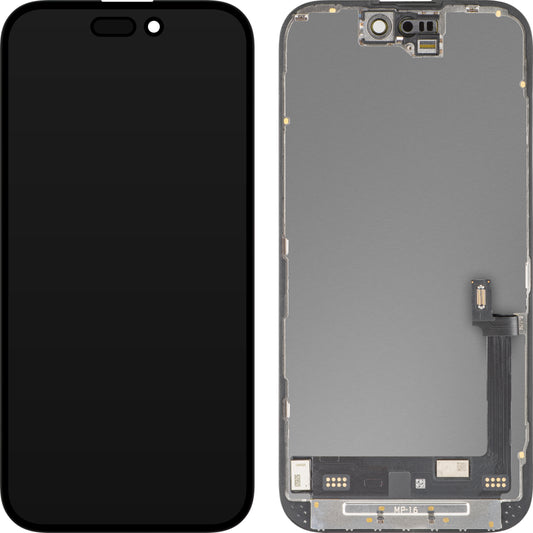 MP Touchscreen-Display kompatibel mit Apple iPhone 16, mit Rahmen, Premium Soft OLED FHD 120Hz Diagnostic Version, Schwarz