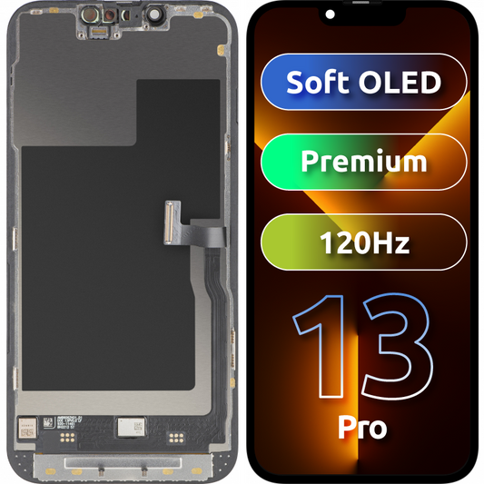 Display mit MP Touchscreen kompatibel mit Apple iPhone 13 Pro, mit Rahmen, Premium Soft OLED FHD 120Hz, Schwarz