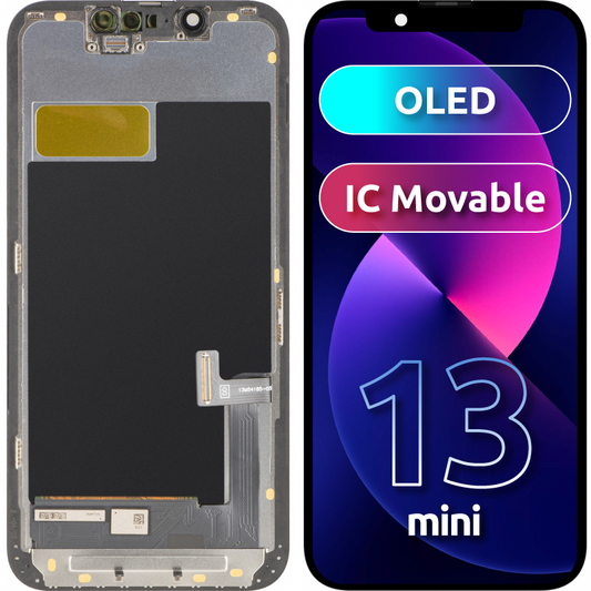 Display mit MP Touchscreen kompatibel mit Apple iPhone 13 mini, mit Rahmen, OLED FHD IC Movable Version, Schwarz