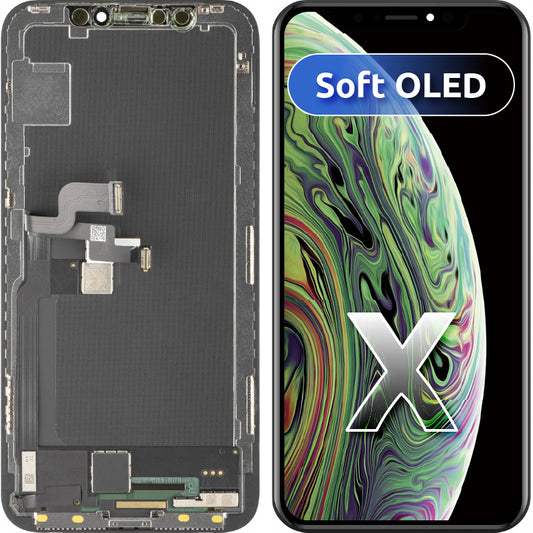 Display mit MP Touchscreen kompatibel mit Apple iPhone X, mit Rahmen, Soft OLED FHD Version, Schwarz