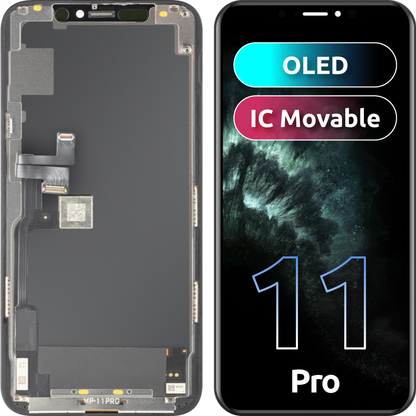 MP Touchscreen-Display kompatibel mit Apple iPhone 11 Pro, mit Rahmen, OLED FHD IC Movable Version, Schwarz