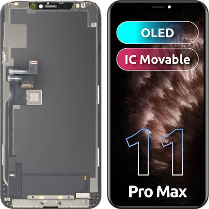 MP Touchscreen-Display kompatibel mit Apple iPhone 11 Pro Max, mit Rahmen, OLED FHD IC Movable Version, Schwarz