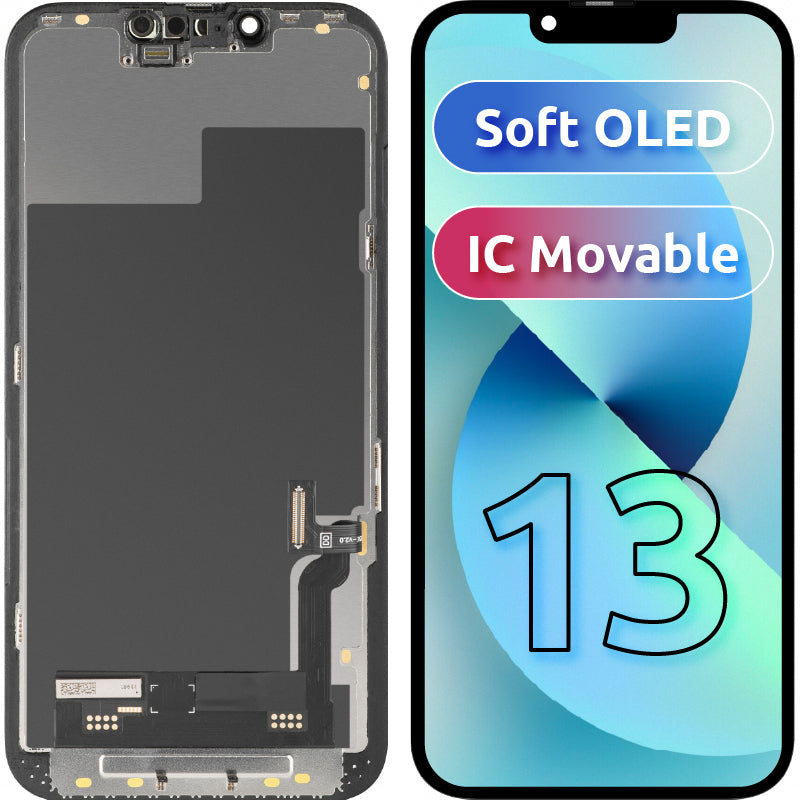 Display mit MP Touchscreen kompatibel mit Apple iPhone 13, mit Rahmen, Soft OLED IC Movable FHD Version, Schwarz