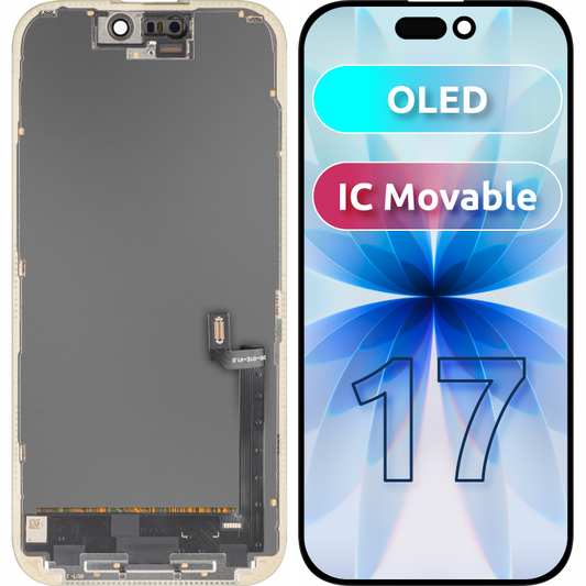 MP Touchscreen-Display kompatibel mit Apple iPhone 17, mit Rahmen, OLED FHD IC Movable Version, Schwarz