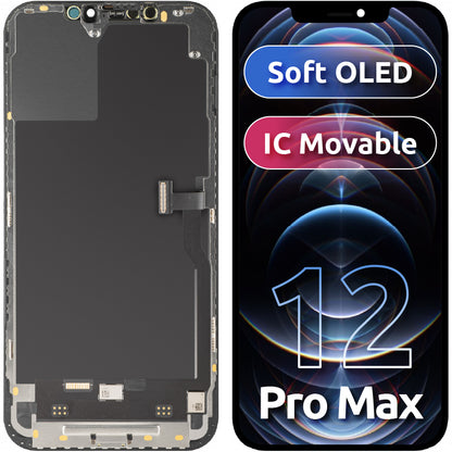 MP Touchscreen Display compatible with Apple iPhone 12 Pro Max, with Frame, Soft OLED IC Movable FHD Version, Black