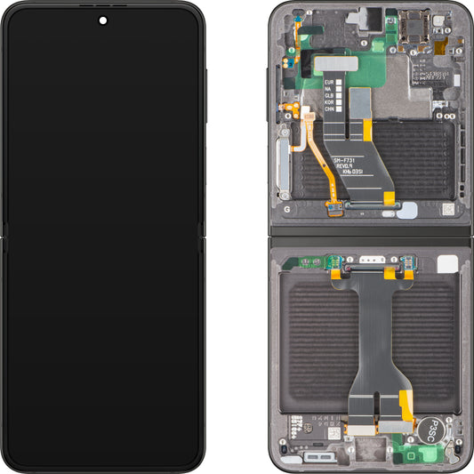 Samsung Galaxy Z Flip5 F731 Display with Touchscreen, Frame, Under Inner, Grey, Service Pack GH82-31827E