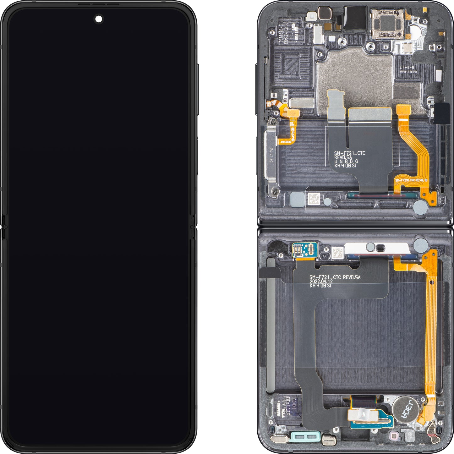 Display mit Touchscreen Samsung Galaxy Z Flip4 F721, mit Rahmen, Unterer Innenteil, Grau (Graphite), Service Pack GH82-30238A