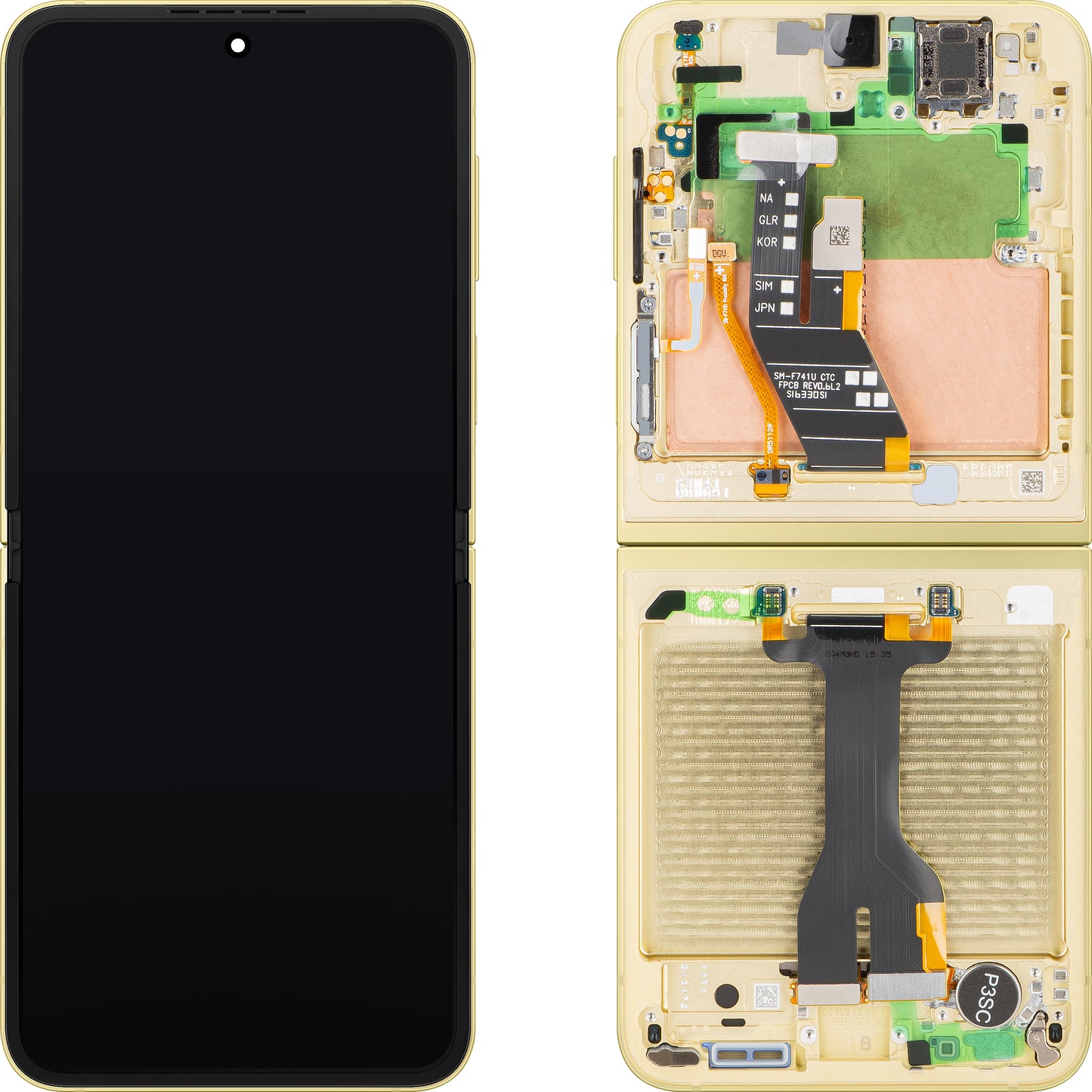 Samsung Galaxy Z Flip6 F741 Touchscreen-Display mit Rahmen, Sub Inner, Gelb, Service Pack GH82-35014B