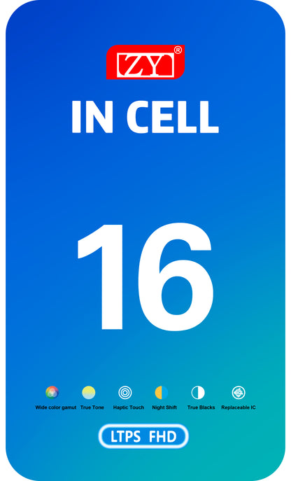 Display mit Touchscreen ZY für Apple iPhone 16, mit Rahmen, LCD In-Cell Version, Schwarz