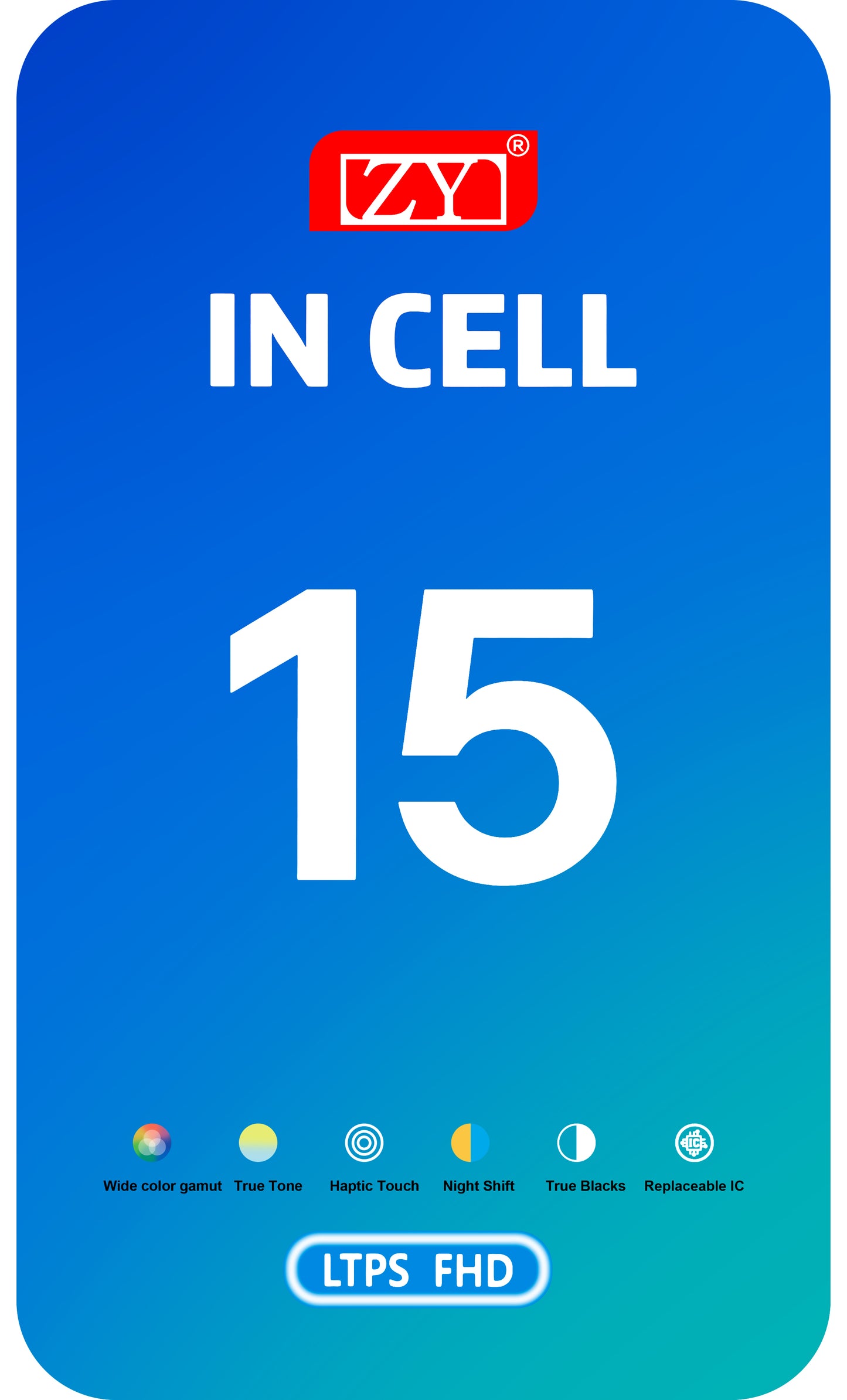 ZY Touchscreen Display für Apple iPhone 15, mit Rahmen, LCD In-Cell IC beweglich, Schwarz 