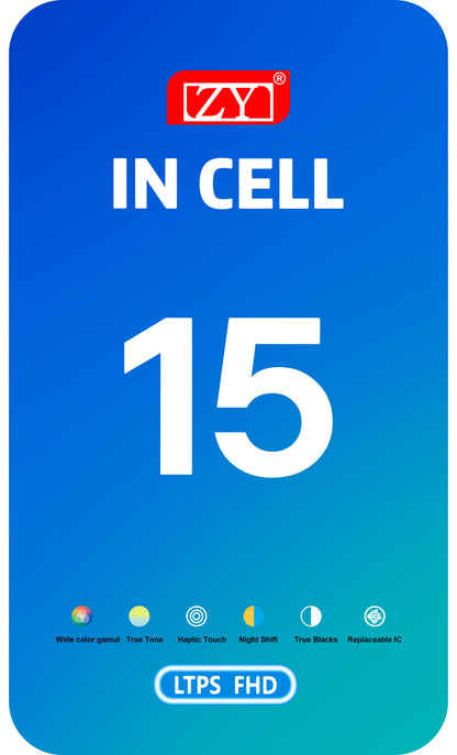 ZY Touchscreen Display für Apple iPhone 15, mit Rahmen, LCD In-Cell IC beweglich, Schwarz 