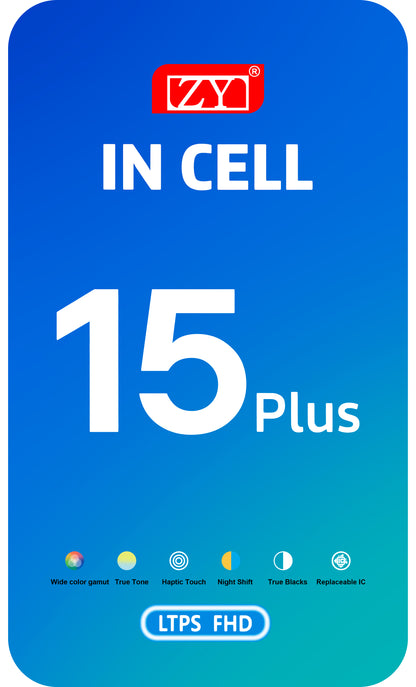 ZY Touchscreen Display für Apple iPhone 15 Plus, mit Rahmen, In-Cell LCD Version, Schwarz 