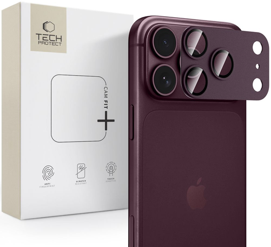 Tech-Protect CamFull Fit+ Rear Camera Protective Film for Apple iPhone 18 Pro, Tempered Glass, Burgundy