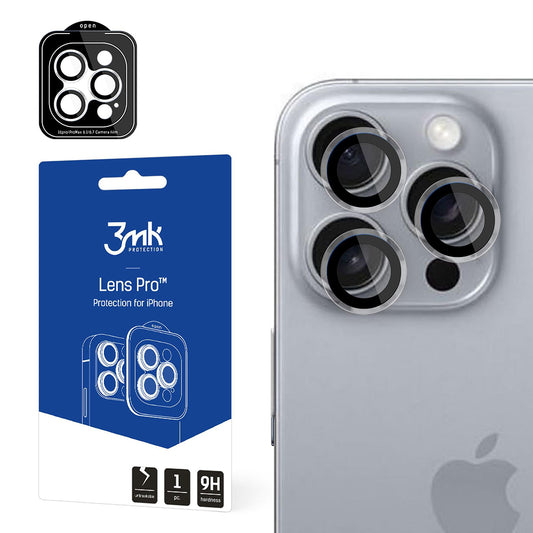 3MK Lens Pro Rückkamera-Schutzfolie für Apple iPhone 16 Pro Max / 16 Pro, gehärtetes Glas, schwarz