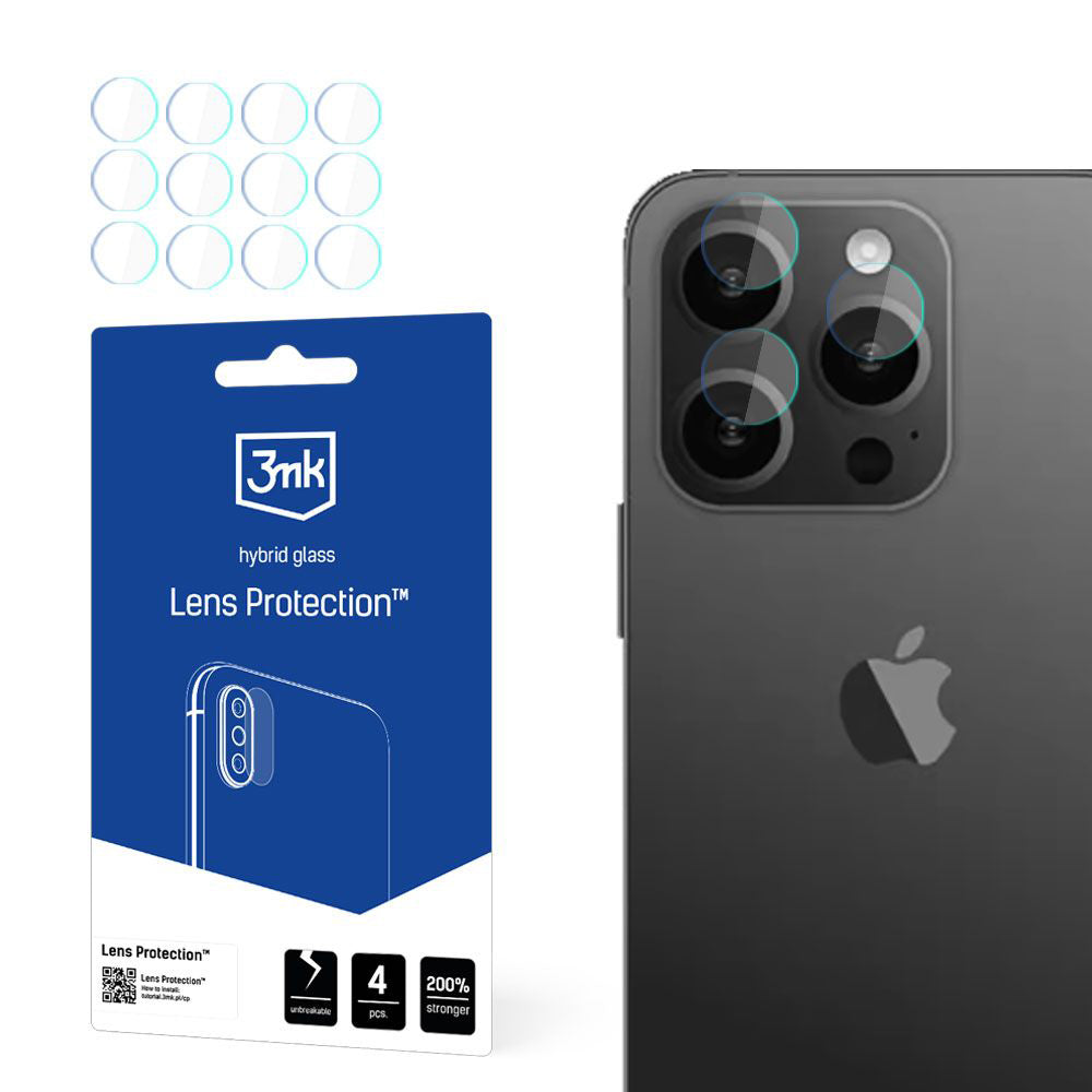 3MK Schutzfolie für die Rückkamera des Apple iPhone 15 Pro Max, flexibles Glas, 4er-Set, transparent