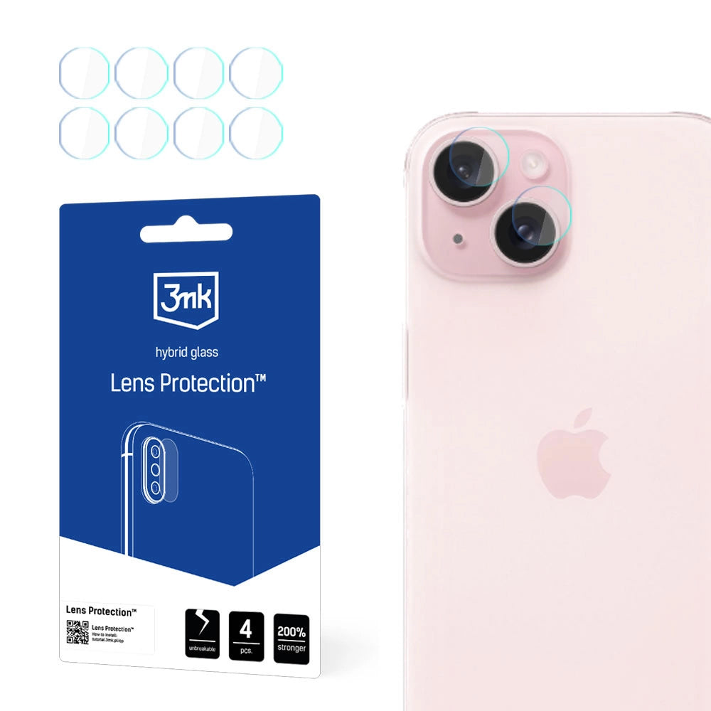 3MK Schutzfolie für die Rückkamera des Apple iPhone 15, flexibles Glas, 4er-Set, transparent