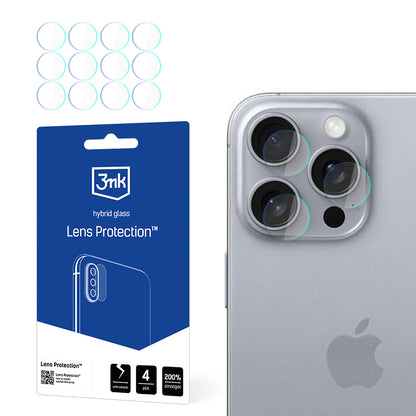 3MK Protection Rear Camera Protective Film for Apple iPhone 16 Pro Max, Flexible Glass, Set of 4 Pieces, Transparent