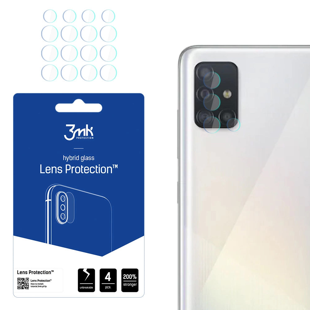 3MK Protection Rear Camera Protective Film for Samsung Galaxy A52s 5G A528 / A52 5G A526, Flexible Glass, Set of 4 Pieces, Transparent