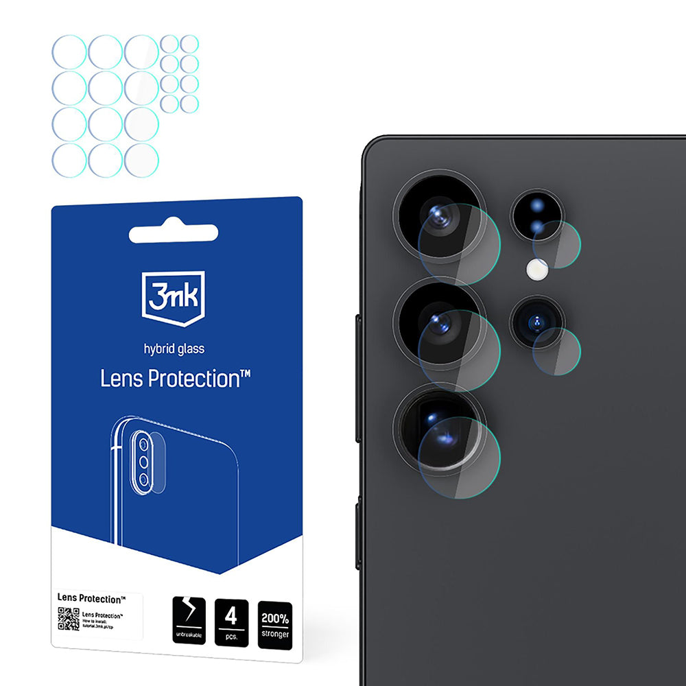 3MK Schutzfolie für die Rückkamera des Samsung Galaxy S25 Ultra S938, flexibles Glas, 4er-Set, transparent