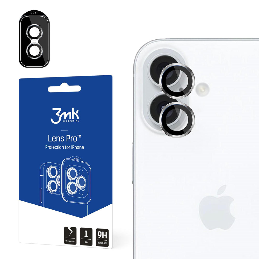 3MK Protection Pro Rückkamera-Schutzfolie für Apple iPhone 16 Plus / 16, gehärtetes Glas, silberfarben