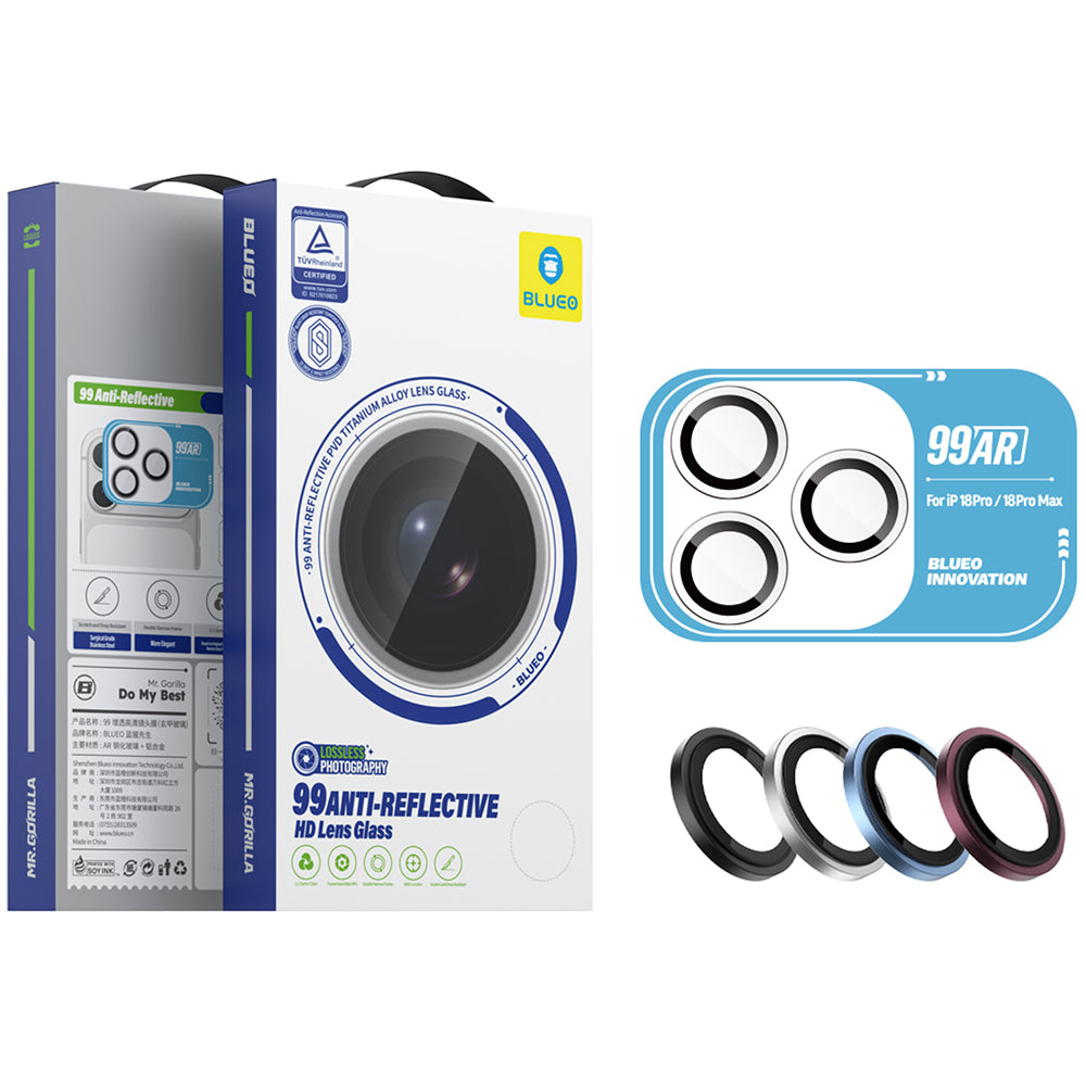 Blueo 99 Anti-Reflex HD Schutzfolie für die Rückkamera für Apple iPhone 18 Pro / 18 Pro Max, gehärtetes Glas, Burgunderrot