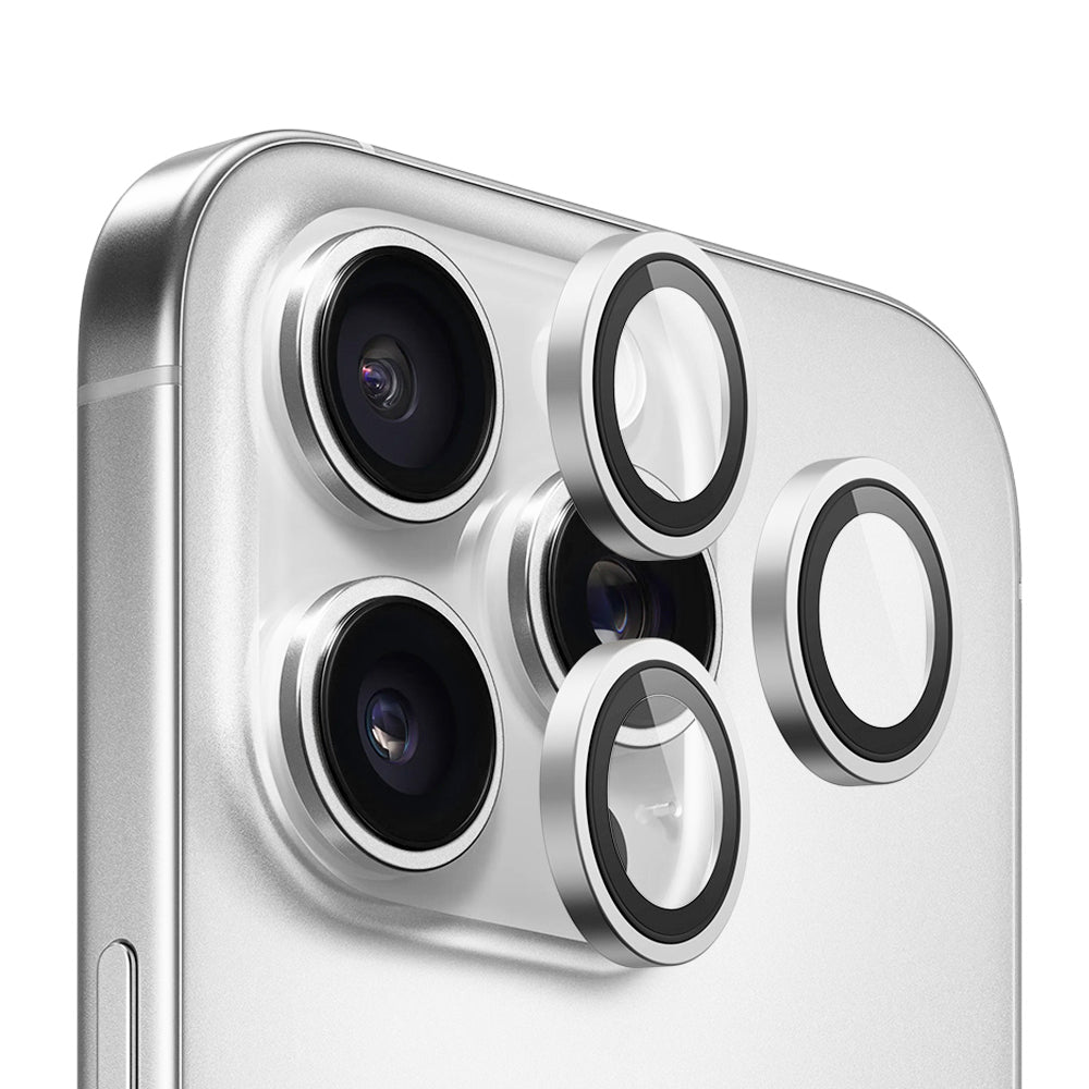 Blueo Metal Frame Rückkamera-Schutzfolie für Apple iPhone 14 Pro Max / 14 Pro, gehärtetes Glas, Silber
