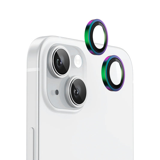 Blueo Metal Frame Rückkamera-Schutzfolie für Apple iPhone 15 Plus / 15, gehärtetes Glas, mehrfarbig