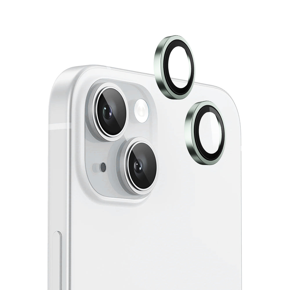 Blueo Metal Frame Rückkamera-Schutzfolie für Apple iPhone 15 Plus / 15, gehärtetes Glas, Grün