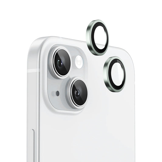 Blueo Metal Frame Rückkamera-Schutzfolie für Apple iPhone 15 Plus / 15, gehärtetes Glas, Grün