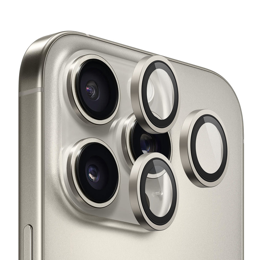 Blueo Metal Frame Rückkamera-Schutzfolie für Apple iPhone 16 Pro Max / 16 Pro, gehärtetes Glas, Metallic Grau