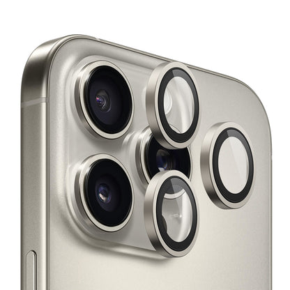 Blueo Metal Frame Rückkamera-Schutzfolie für Apple iPhone 16 Pro Max / 16 Pro, gehärtetes Glas, Metallic Grau