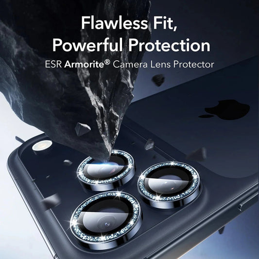 ESR Glitter Diamond Armorite Rear Camera Protector for Apple iPhone 17 Pro Max / 17 Pro, Tempered Glass, Full Glue, Blue