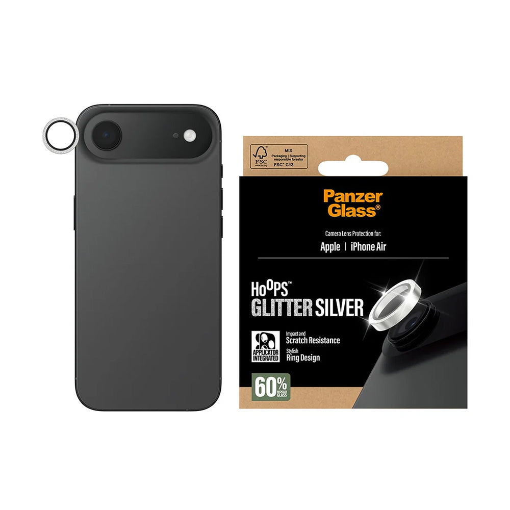 Schutzfolie PanzerGlass Hoops Glitter für die Rückkamera des Apple iPhone 17 Air, gehärtetes Glas, Silberfarben