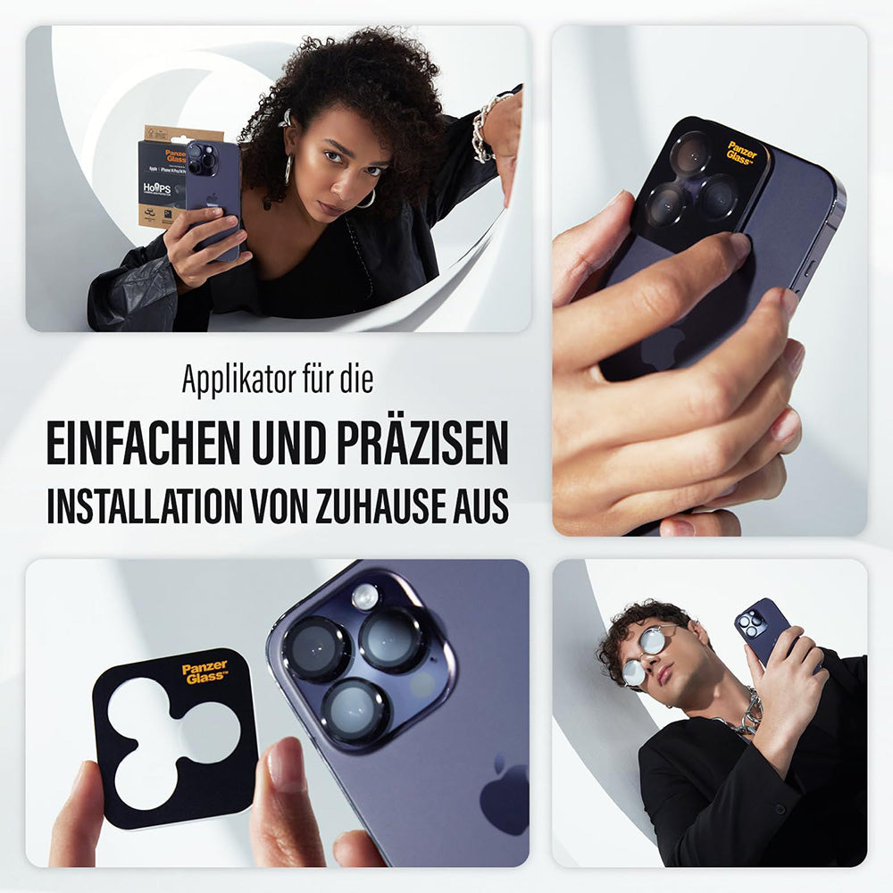 Schutzfolie PanzerGlass Hoops Glitter für die Rückkamera des Apple iPhone 17 Air, gehärtetes Glas, Silberfarben