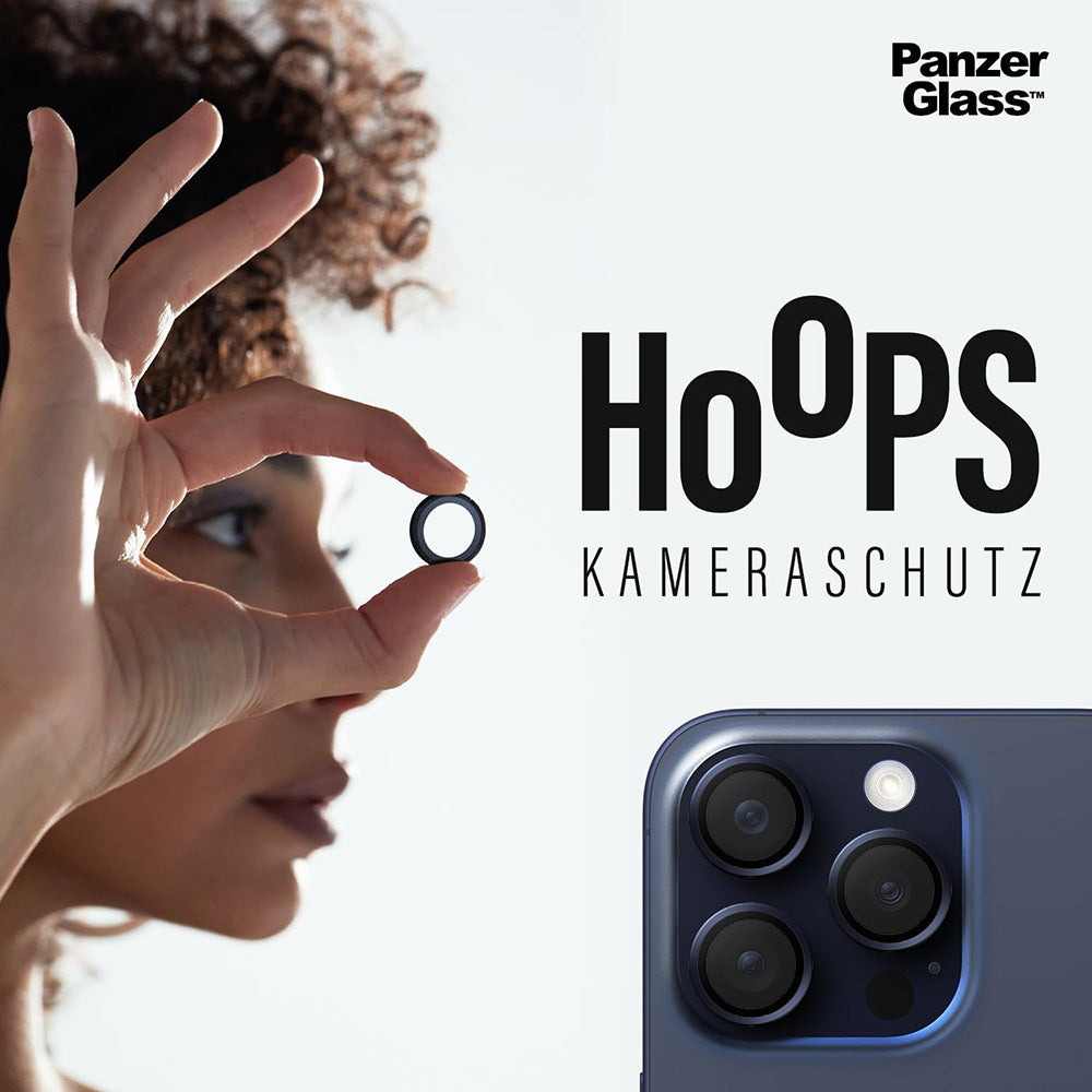 Schutzfolie PanzerGlass Hoops für die Rückkamera des Apple iPhone 17 / 16 Plus / 16, gehärtetes Glas, Schwarz