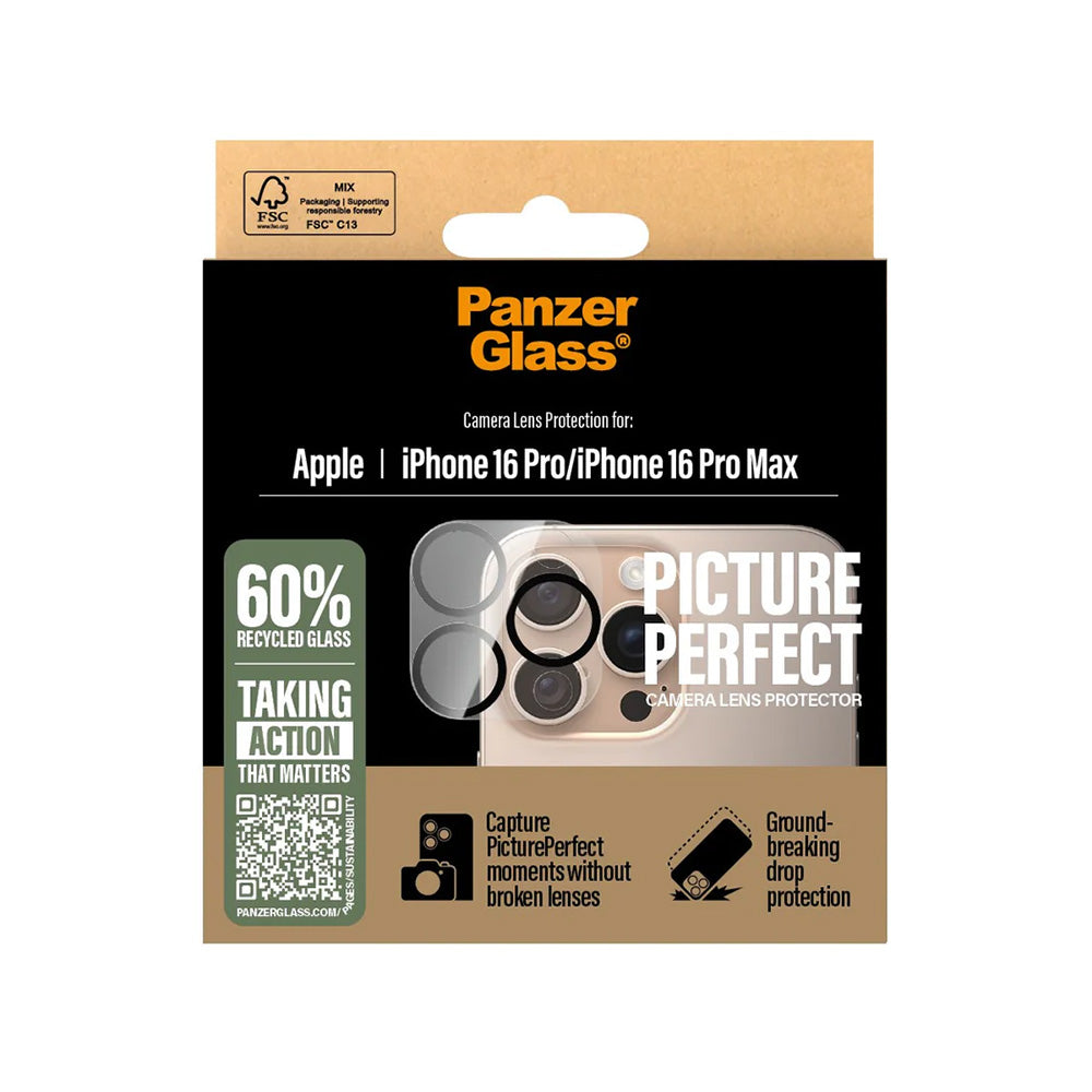 Schutzfolie PanzerGlass PicturePerfect für die Rückkamera des Apple iPhone 16 Pro Max / 16 Pro, gehärtetes Glas, Transparent