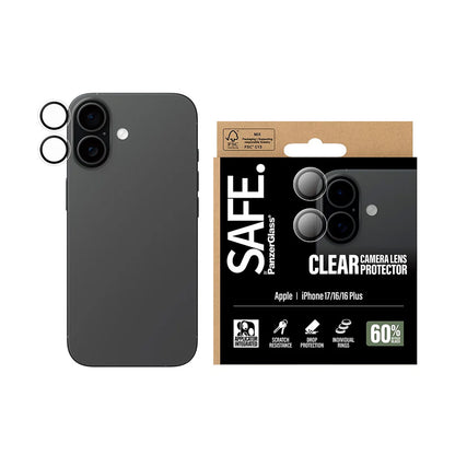 Schutzfolie PanzerGlass Safe für die Rückkamera. für Apple iPhone 17 / 16 Plus / 16, gehärtetes Glas, Transparent.
