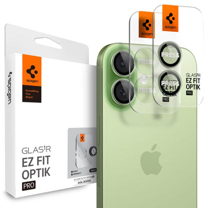 Schutzfolie Rückkamera Spigen GlastR EZ FIT Optik Pro für Apple iPhone 17 / 16 Plus / 16, Gehärtetes Glas, Set 2 Stück, Grün AGL10128