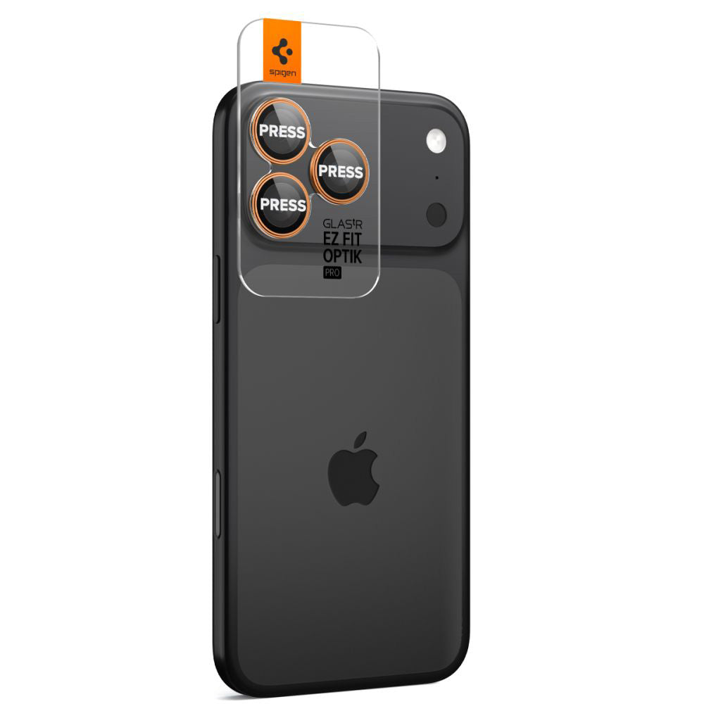 Schutzfolie für die Rückkamera Spigen GlastR EZ FIT Optik Pro für Apple iPhone 17 Pro Max / 17 Pro, gehärtetes Glas, Set mit 2 Stück, Orange