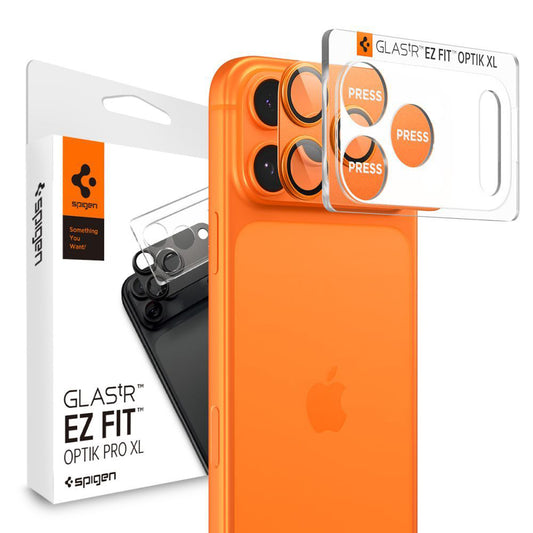 Schutzfolie Rückkamera Spigen GlastR EZ FIT Optik Pro für Apple iPhone 17 Pro Max, Gehärtetes Glas, Set 2 Stück, Orange
