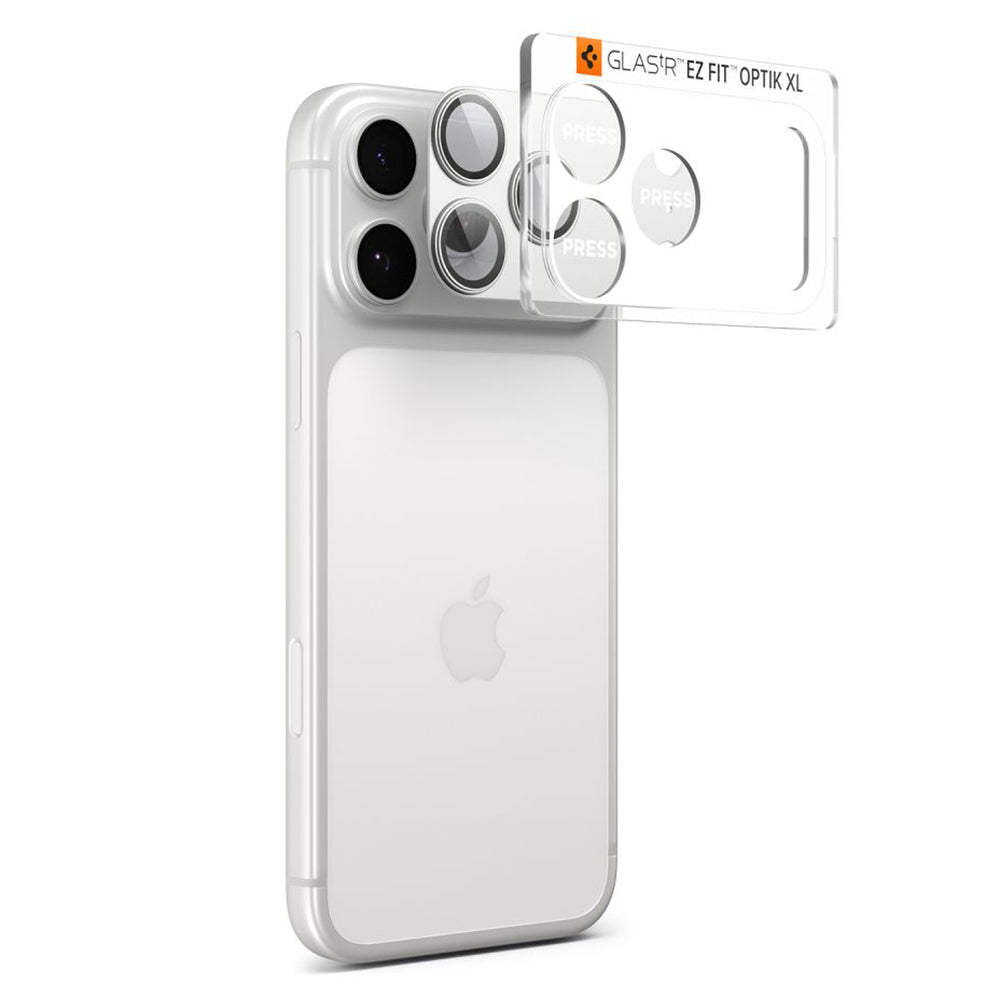 Schutzfolie für die Rückkamera Spigen GlastR EZ FIT Optik Pro XL für Apple iPhone 17 Pro Max, gehärtetes Glas, Silberfarben