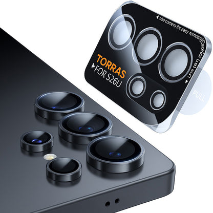 Schutzfolie Torras Lensguard für die Rückkamera des Samsung Galaxy S26 Ultra, gehärtetes Glas, Schwarz
